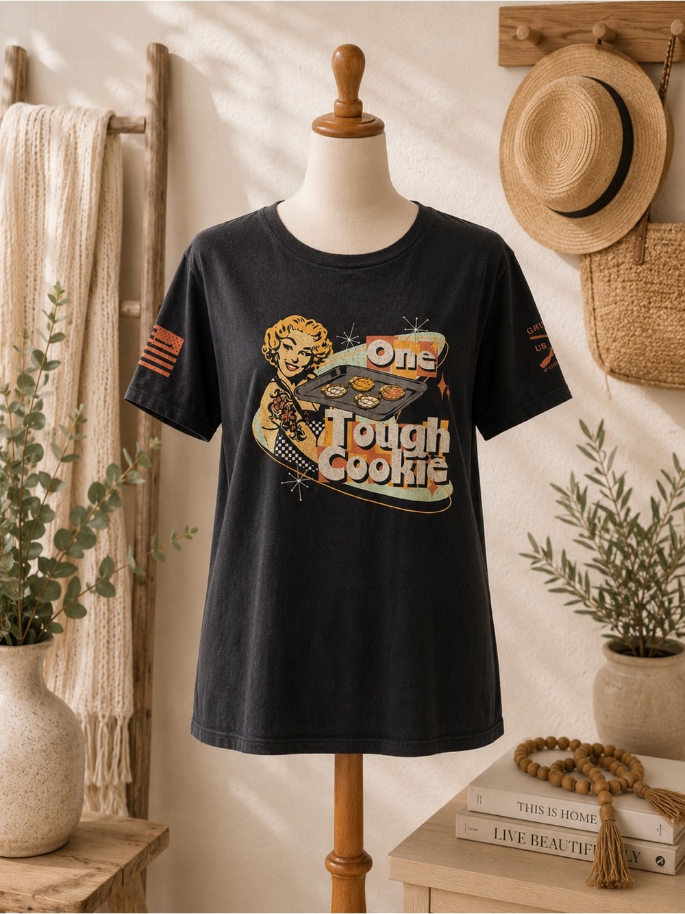 Grunt Style Graphic Tee XL One Tough Cookie Shirt Black Patriotic Graphic Top
